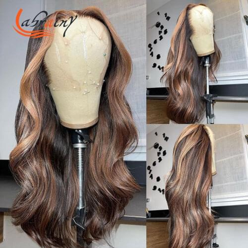 HD Transparent 13x6 Lace Frontal Human Hair Wigs Highlight Honey Blonde Body Wave Lace Front Wig Brwon Pre Pluck Glueless
