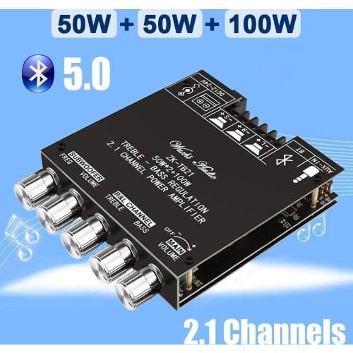 Digital Audio Amplifier Board Dual Channel ZK-TB21 TPA3116D2 Bluetooth 5.0 Subwoofer Bass AMP 2.1 Boards 50Wx2+100W