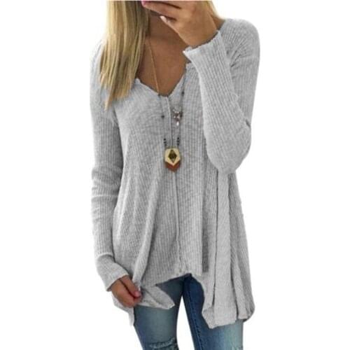 Casual Women Solid Color V Neck Irregular Hem Knitwear Loose Pullover Sweater Christmas Gifts рубашка женская Sizes S to XXL