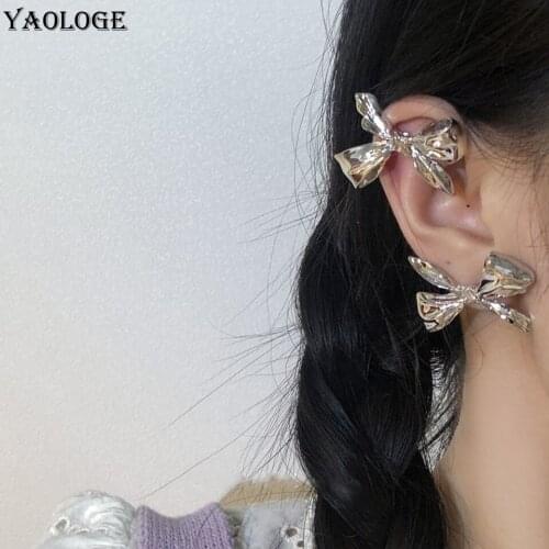 YAOLOGE Silver Gold Color Pearls Bownot Earrings 2021 Trend Alloy Stud Earrings For Women Party Gift Fashion Jewelry Brincos