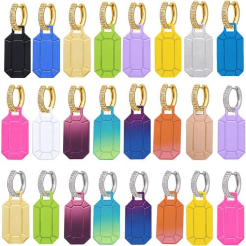 QMHJE Women Dangle Hoop Earrings Geometric Bottle Shape Octagon Polygon Jewelry Gradient CZ Gold Colorful Painting Neon Green