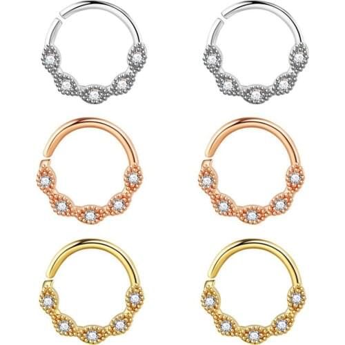 1PC 20G Gem Nose Ring Septum Piercing Nariz Daith Oreja Cartilage Tragus Earrings Hoop Helix Piercings Body Jewelry