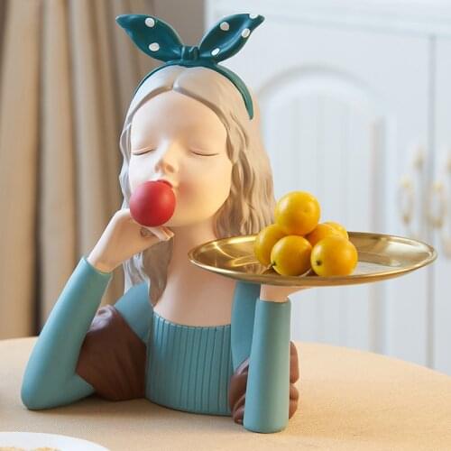 Nordic Decoration Home Bubble Girl Statue Fruit Plate Character Model Sculpture Living Room Desk Decor Accessories Creative Gift