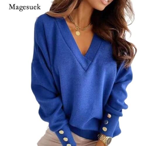 Autumn Loose Pullover Jumper Knitted Sweater Women New V-neck Casual Winter Women Sweater Loose Office Lady Female Sweater 12827