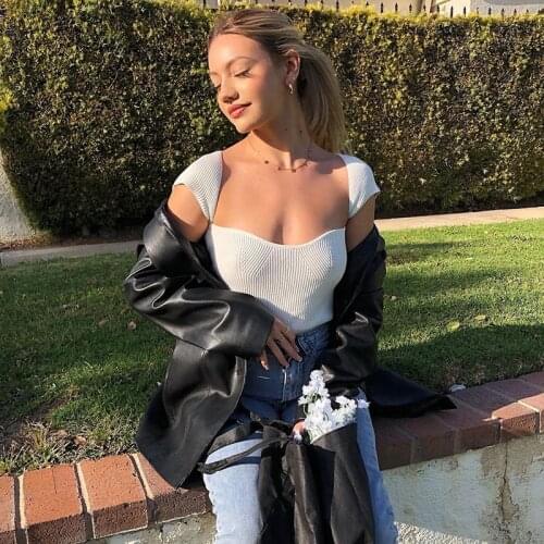 Xikom 2021 Summer Women Casual White Ribbed Top Ladies Sexy knitting Slim Elastic T Shirt Female Fashion Streetwear Tops