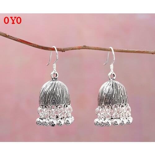 S925 silver tassel earrings ethnic style exaggerated earrings