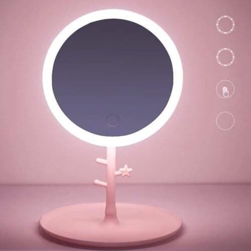 Usb Rechargeable Makeup Mirror With Tree Branches Ring Light Beauty Mirror With Light Touch Desktop Vanity Mirror