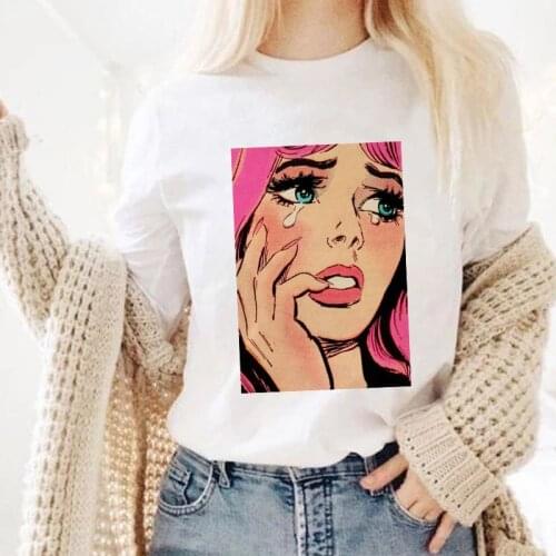 Women T-shirt 2021 Fashion Retro Tops Casual T shirt O-neck Girl sad Printed Summer short sleeve female Tshirt Harajuku tees