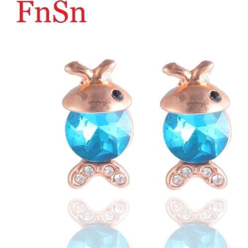 Fnsn 2017 Fashion New Arrivals fish Stud Earrings For Women Gold Crystal Stud Earring Zinc Alloy Stud Earrings Hot wholesale