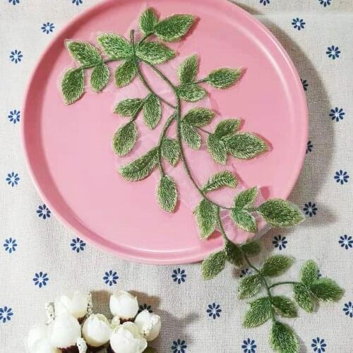 1PCS Sewing Lace Fabric Green Leaf Trim Lace Collar Patches Embroidery Applique Flower Patch Lace Fabric Accessories parches F06