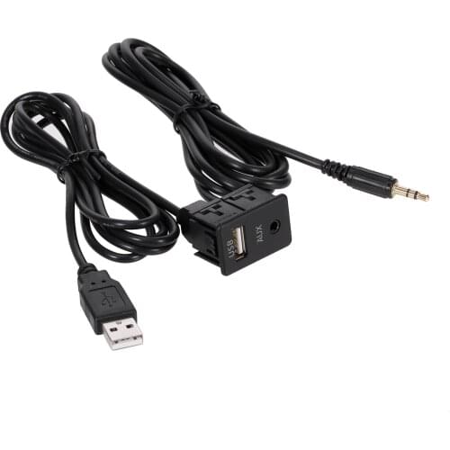 100cm Car Dash Flush Mount USB Port Panel Auto Boat 3.5mm AUX USB Extension Cable Adapter Replacement for Volkswagen Toyota