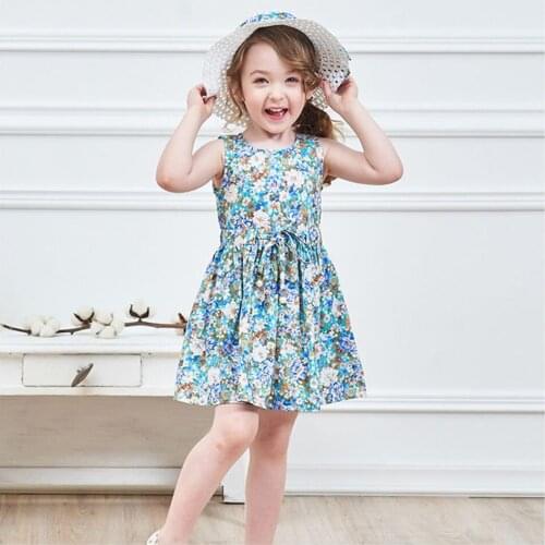 2PCS/Set Girls Dress +Hat Cotton Comfortable Childrens Dress 2021 Summer Dress Floral Girls' Sleeveless Dress For Children Hot
