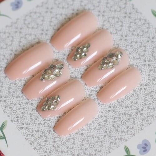 Solid color fake nail ballet 24 pcs crystal diamond dark skin transparent diamond W160