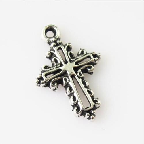 35 New Flower Cross Frame Tibetan Silver Tone Charms Pendants 13.5x20mm