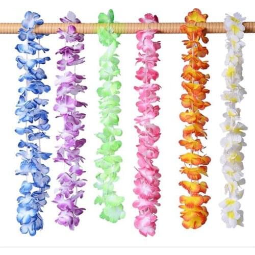 36Pcs/Pack Hawaiian Party Artificial Flowers Leis Garland Necklace Hawaii Beach Flowers Luau Summer Tropical Party Decoration