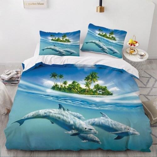 3D Bedding Sets Sea Dolphin Blue Duvet Quilt Cover Set Comforter Bed Linen Pillowcase King Queen Full 203x230cm Home Texitle