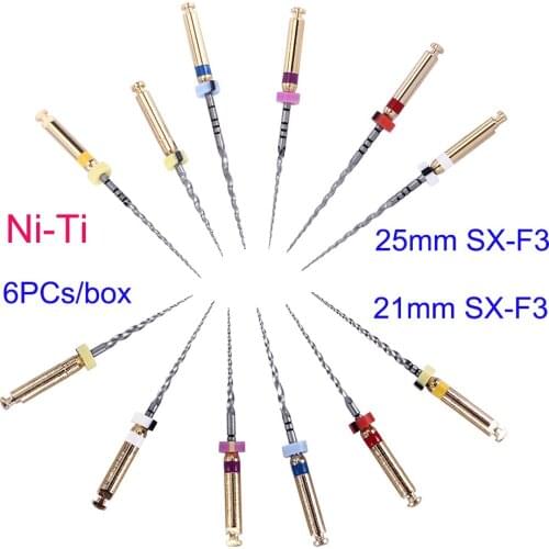 6PCs Ni-ti Dental Heat Activated Canal Root Files SX-F3 25mm Dentist Tools Can Bend for Preparing Root Canal Treatment