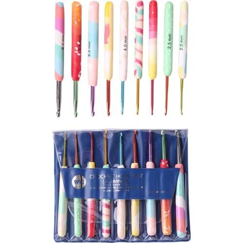 9pcs Colorful Ergonomic Crochet Hooks Sewing Soft Handles Sweater Needles With Aluminum Alloy Hand Amigurumi Knitting Tools Sets