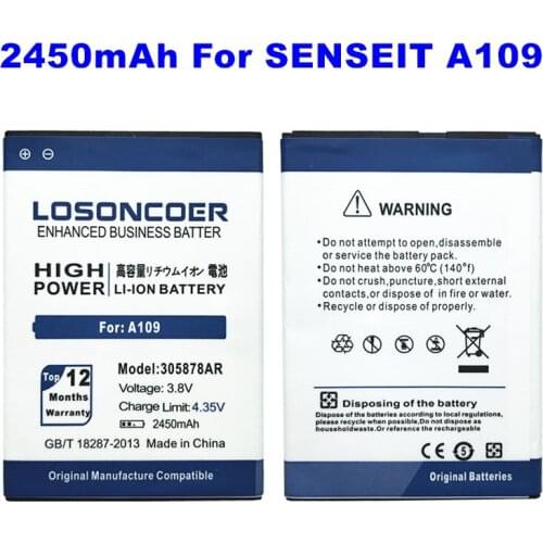 LOSONCOER 2450mAh 305878AR Battery For SENSEIT A109 Cell phone battery + tracking number
