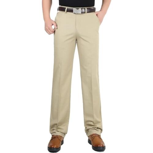Business Casual Pants Men Spring Summer Thin Cotton Straight Full Length Trousers Solid Men Pants middle-aged Plus Size 29-42