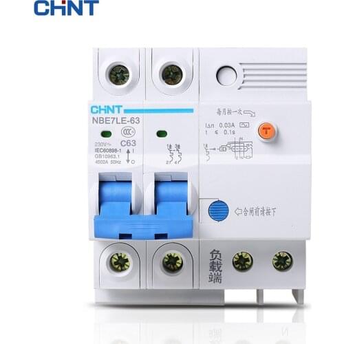 CHNT Leakage Protection Electric Shock Protection Switch NBE7LE 2P 63A Home Air Circuit Breaker C63