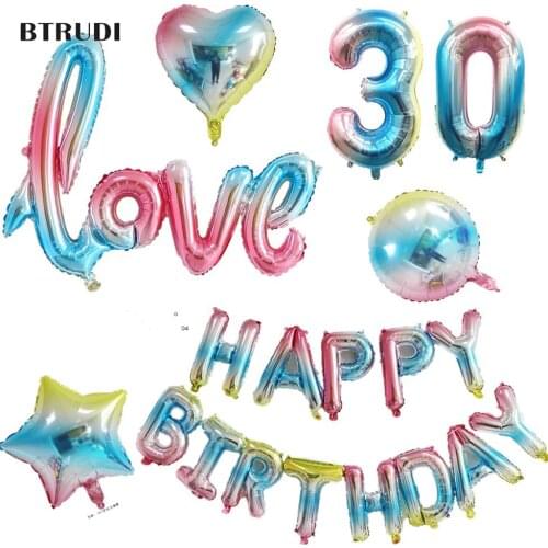 BTRUDI Birthday Digital Balloon Gradually Coloured Rose Gold Valentines Day Party Aluminum Foil Balloon Parties Decorate