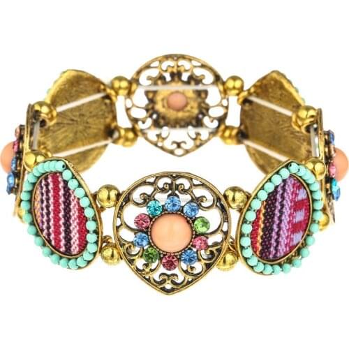 Ethnic Bohemian Elastic Bracelet & Bangles Big Wide Handmade Crystal Beads Statement Bracelet Gypsy Turkish Egypt Party Jewelry