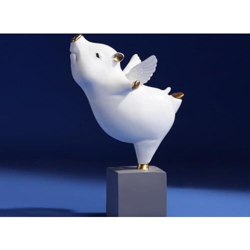 European Cute Wing Flying Pig Resin Sculpture Childrens Room Accessories Decoration Home Livingroom Desktop Furnishings Crafts