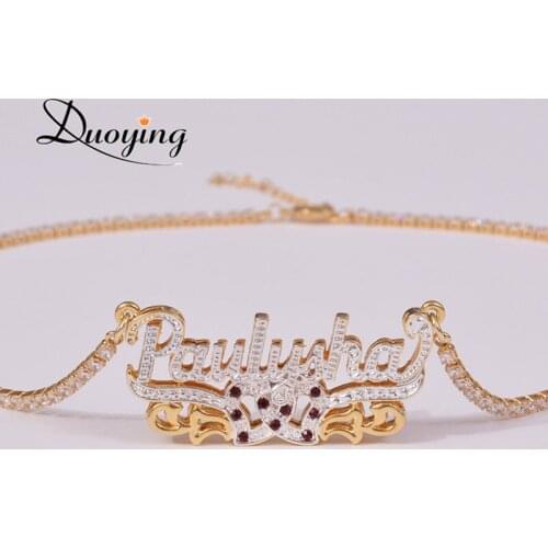 DUOYING Custom Necklace Personalized Name Necklace Plated Nameplate 3D Necklaces Birthstone Color Chain Layered Necklace Xma Day