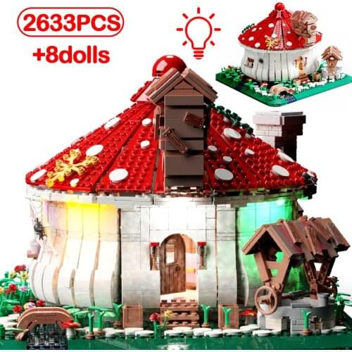 2633Pcs City Street View LED Mushroom House Building Blocks Friends Creator Construct Figures Bricks DIY Toys for Children Girls