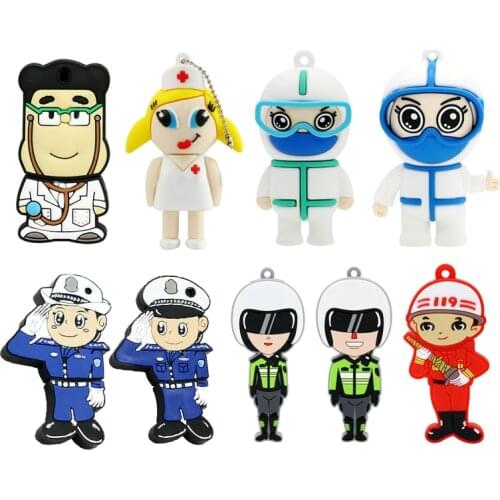 Mini Doctors Nurse USB Flash Drive Dentist Pen Drive Cartoon Policeman Singer Fireman Pendrive 4GB 8GB 16GB 32GB 256GB U Disk