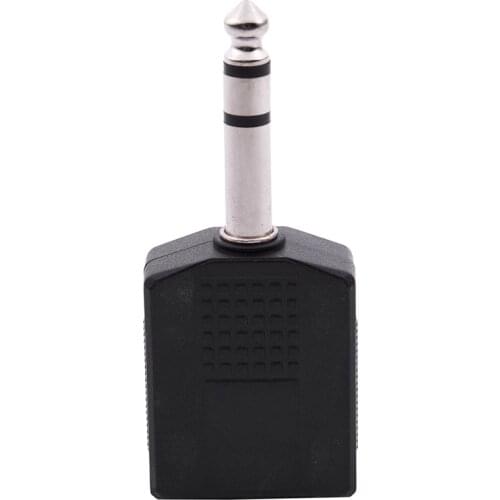 Mono 6.35mm Male Plug to Dual 6.35mm Female Socket Splitter Adapter Connector