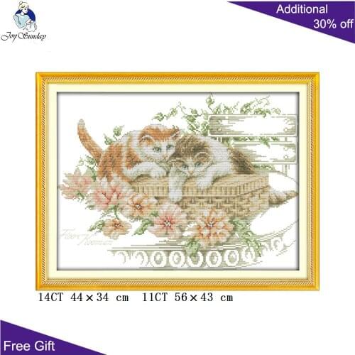 Joy Sunday Flowers And Cats Cross Stitch D584 14CT 11CT Stamped Counted Home Decoration Flower Animal Cross Stitch Kits