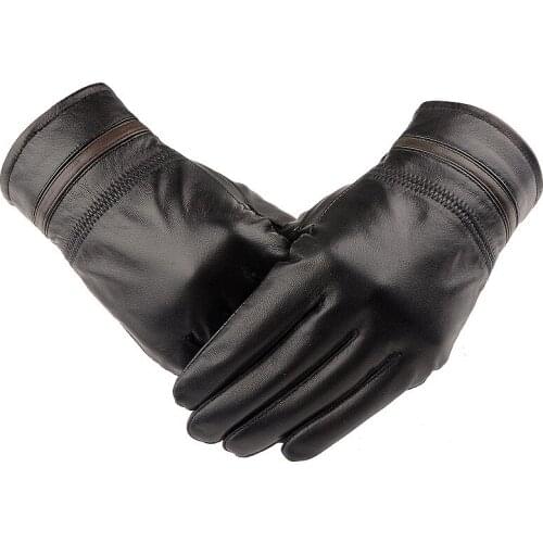 New Hot Men Fashion thick Warm Cashmere Leather Male Winter Gloves Driving Waterproof High Quality Black sheepskin Gloves