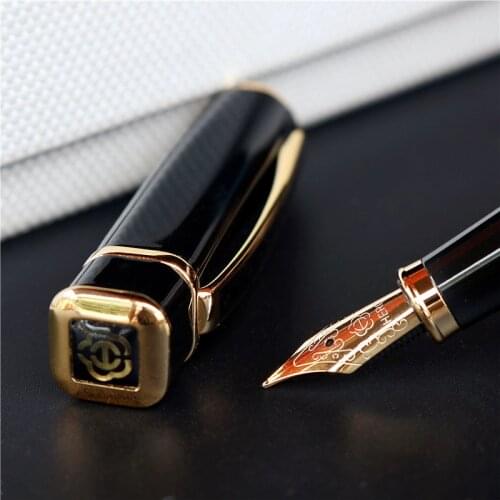 Hero 979 Metal Fountain Pen Square Cap Golden Plates Clip Iridium Fine Nib 0.5mm Writing Ink Pen for Office Business Home Gift