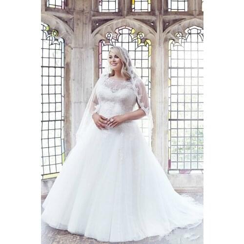 Fashion Romantic Scoop Neck Half Sleeve A-Line Wedding Dresses 2020 New Gorgeous Appliques Flowers Princess Bride Gown wedding