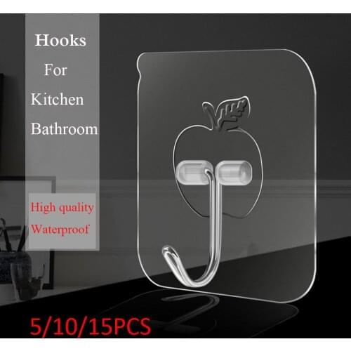 5/10PCS Transparent Wall Hooks Waterproof Oilproof Adhesive Hooks Seamless Sticking Hanging Hook Hanger For Kitchen Bathroom
