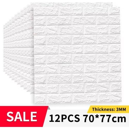 12PCS 3D Brick Self Adhesive Foam Wallpaper Waterproof Wall Panel Living Room Brick Stickers Bedroom Kid Brick Papers Home Decor