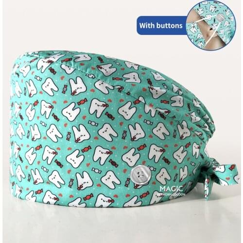 Unisex scrubs caps Adjustable cotton tooth printing hats High Quality adjustable sweat-absorbent Elastic multicolor scrubs hats