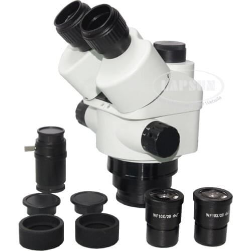 7X-45X Simul-focal Synchronous Trinocular Industry Inspection Zoom Stereo Microscope Head Part Support C-Mount Camera