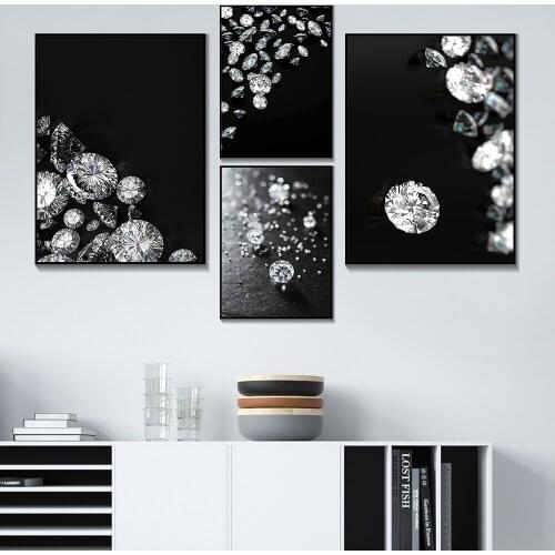 Modern Shining Diamond Stone Black and White Poster And Print Word Gold Diamond Canvas Painting Wall Art Living Room Home Decor