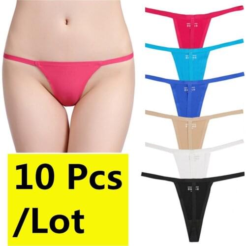 10 Pcs/Lot Womens Sexy Thong T-back Cotton Solid Micro Underwear Low-Rise Invisible G-Strings Femme Thongs For Women Wholesale