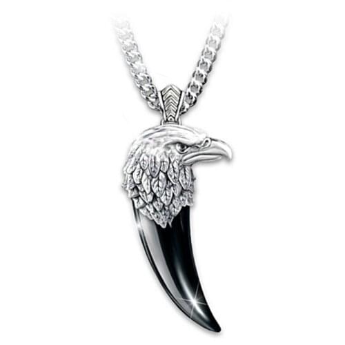 Vintage Punk Eagle Head Spike Pendant Hip Hop Mens Cool Stainless Steel Black Wolf Tooth Pendant Necklace Jewelry Gift Z4M490