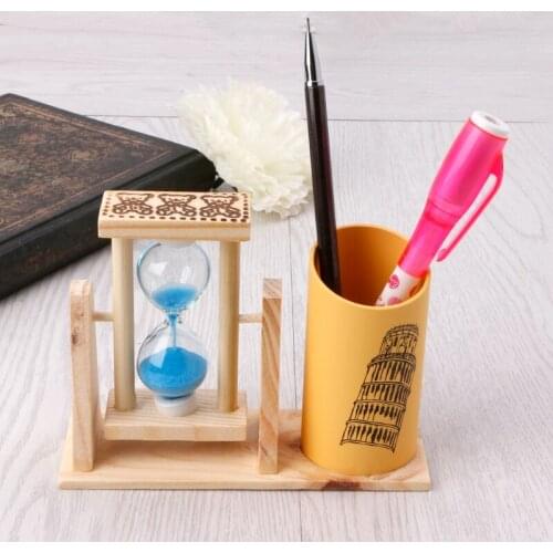 Rotating hourglass pen holder, ornaments, office stationery, wooden handicrafts, prizes, gifts for students and children