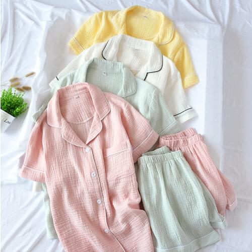 Womens Summer Cotton Plain Multi Colors Short-Sleeved Shorts Pajamas Home Suit White Pink Yellow Green Colors Pijamas Women