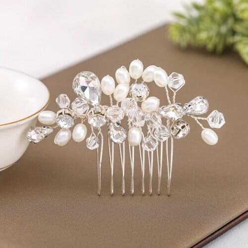 Trendy Bride Wedding Hair Accessories Crystal Rhinestones Imitation Pearls Women Small Hair Combs Women Silver Color Hair Pin VL