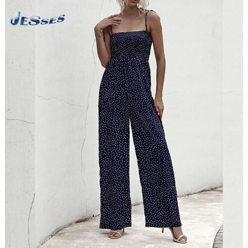 Women Sling Jumper Trousers 2021 Spring Polka Dot Print Lace Up Playsuit Femme Beach Hot Sale Rompers Casual Sleeveless Bodysuit