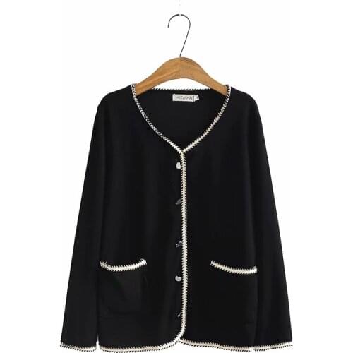 Plus size solid black women loose Cardigan sweaters jacket 2021 new spring casual ladies pockets wool knitted sweater coat