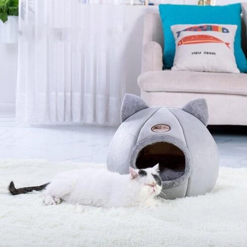 Cat litter winter semi-enclosed warm kennel plus velvet round pet litter comfort cat bed small cushion homeware pet tent