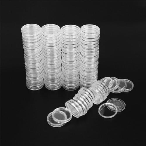 100Pcs/Set Cllear 25mm Coin Cases Capsules Holder Applied Clear Portable Round Storage Box Storage Coins Transparent Protection
